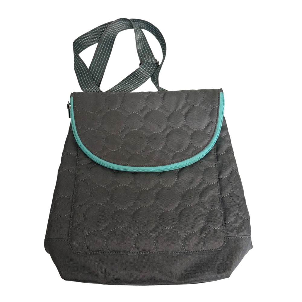 Thirty-One Very You Crossbody Bag Charcoal Grey Quilted Circle Teal Lining